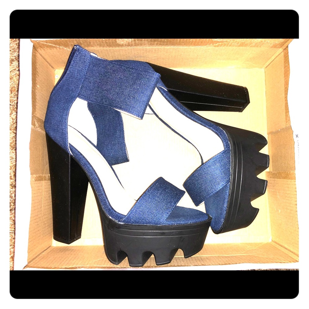 Denim Open-toe Heels